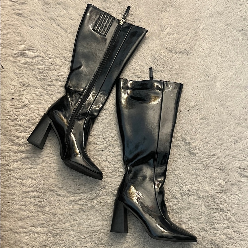 Princess Polly Shiny Black Heeled Boots